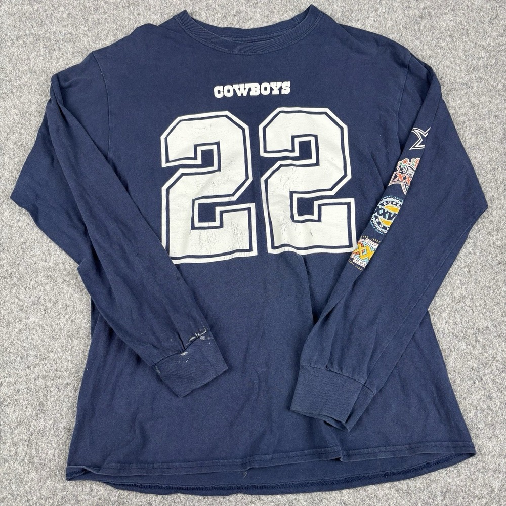 Dallas Cowboys Emmitt Smith 22 Shirt Mens Medium Super Bowl Sleeve NFL‎ Y2K Blue